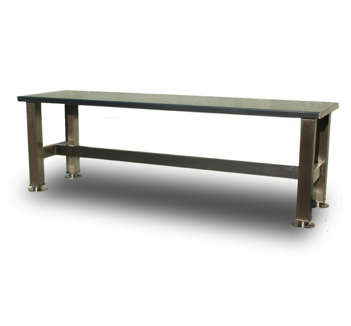stainless steel gowning bench with floor mount plates