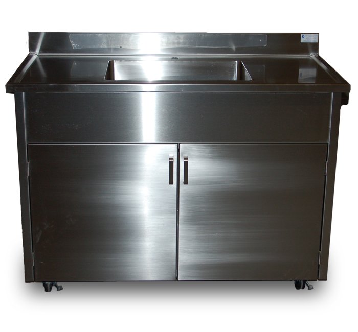 stainless steel mobile sink unit with cabinet